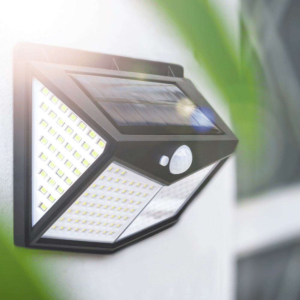 Industry clarity for electrical compliance - black solar LED security wall light with motion sensor.