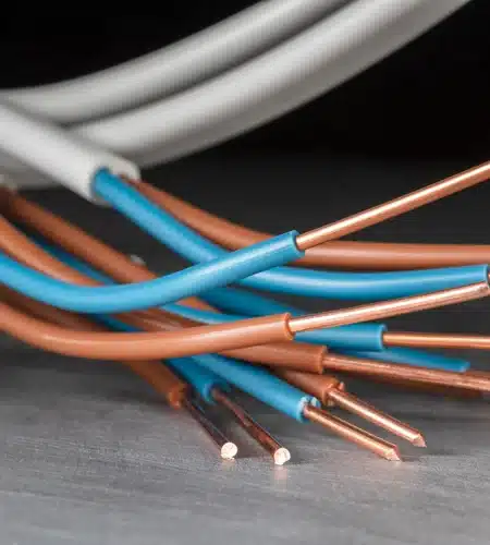 Close-up of exposed copper electrical wires showing risk of Unsafe electrical products